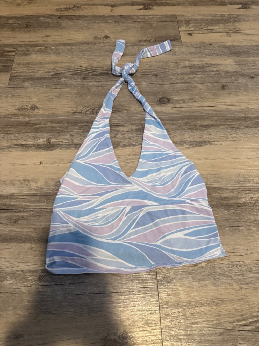 Hollister Pastel Blue & Lilac Wave Print Halter Tank Top